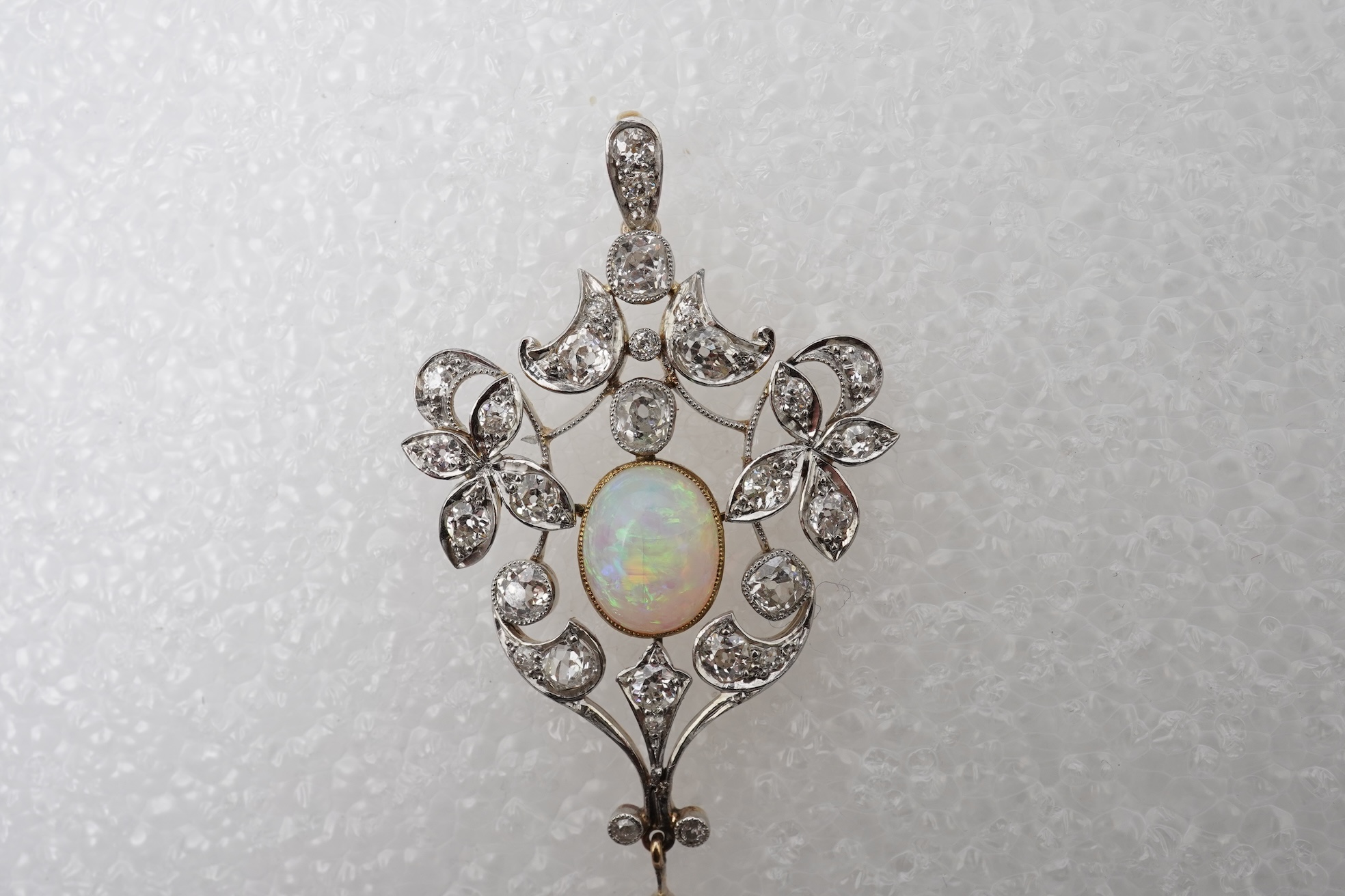 An Edwardian opal and diamond pendant, early 20th century
